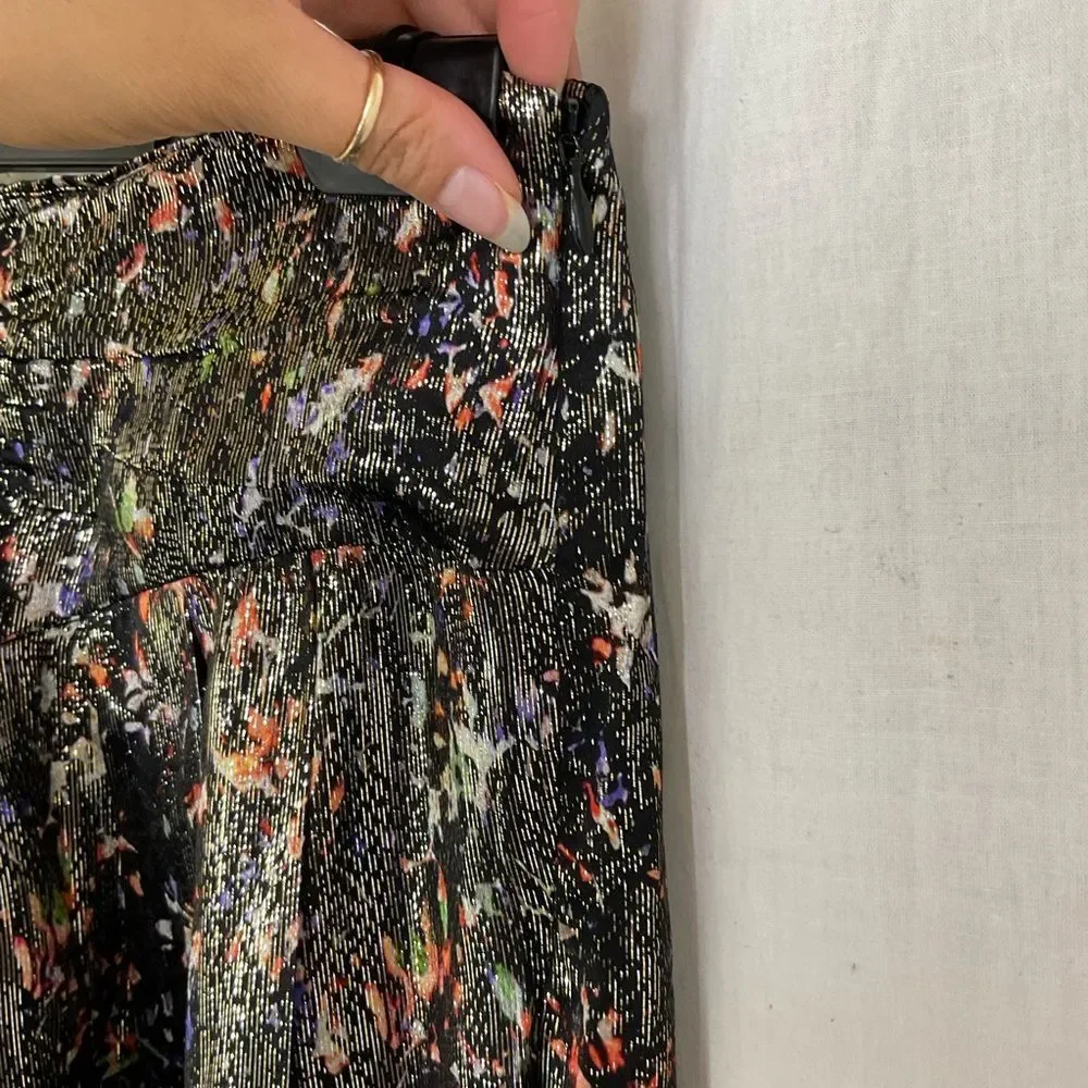 NEW IRO Black Multicolor Maziar Metallic Printed Silk Blend Mini Skirt Size 4